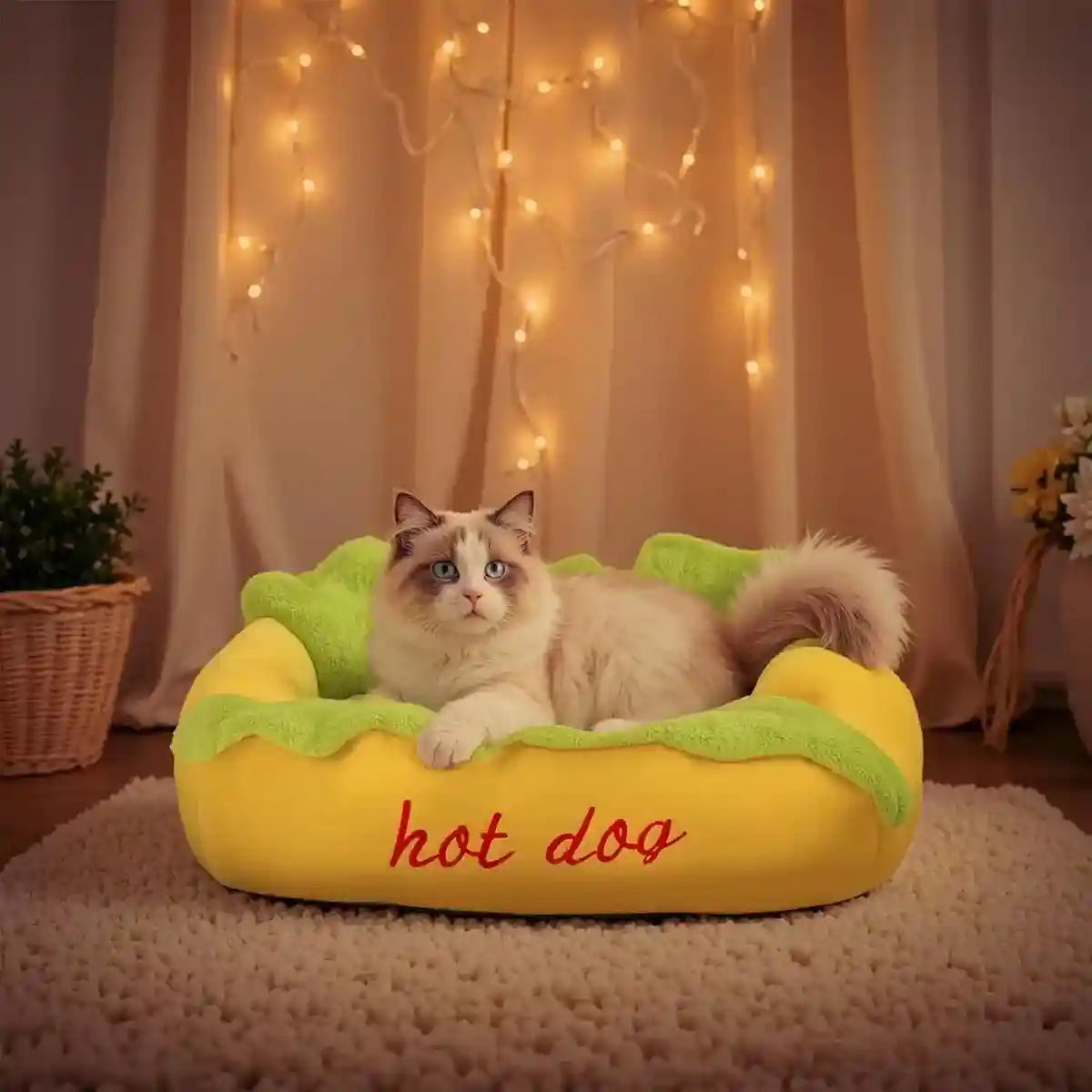 Hot Dog Shape Pet Bed Plush Sofa for Cats & Small Dogs