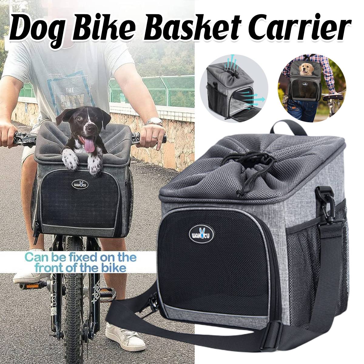 Wakytu Dog Bike Basket Carrier With Rain Cover