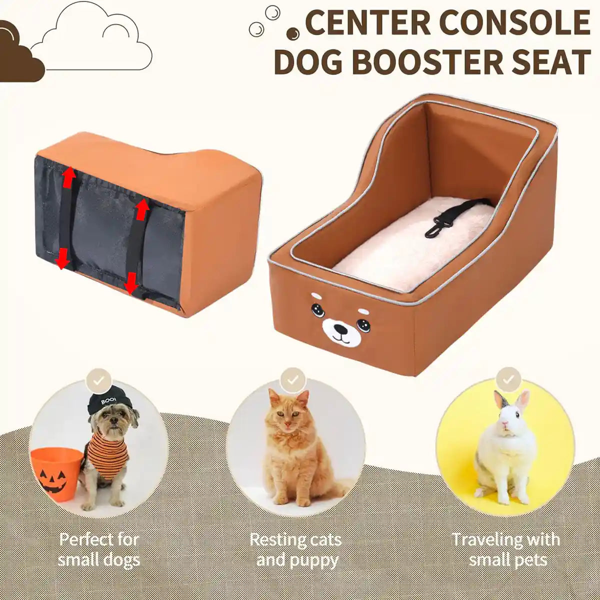 Car Center Console Pet Seat for Small Dogs & Cats