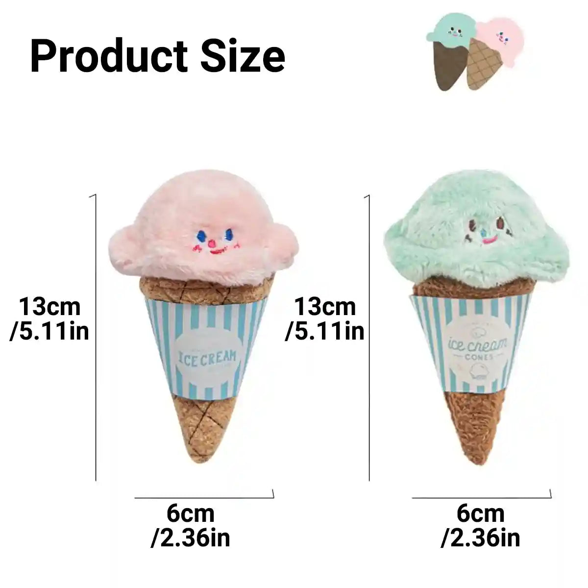 Ice Cream Cone Dog Chew Toy Plush With Squeaker