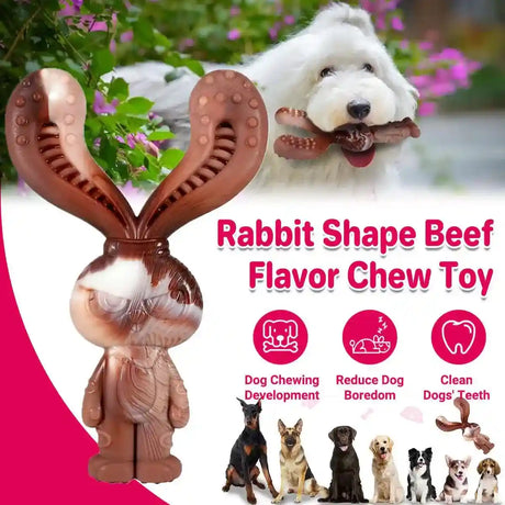 Rabbit-shaped dog chew toy with beef flavor for large aggressive chewers