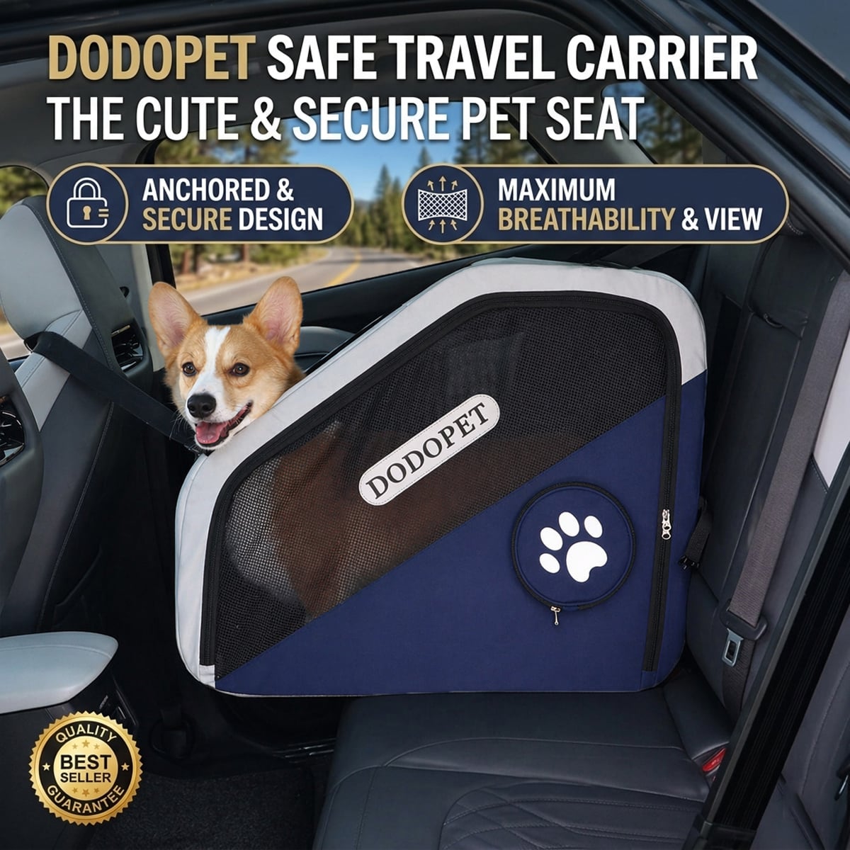 DODOPET Foldable Dog Car Carrier, Safe Travel Pet Car Seat