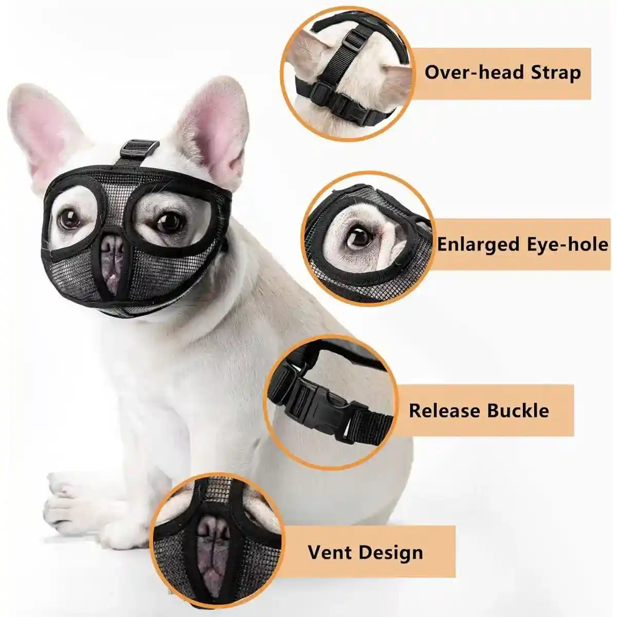 Mesh Dog Muzzle for Short-Mouthed Breeds – Breathable & Adjustable