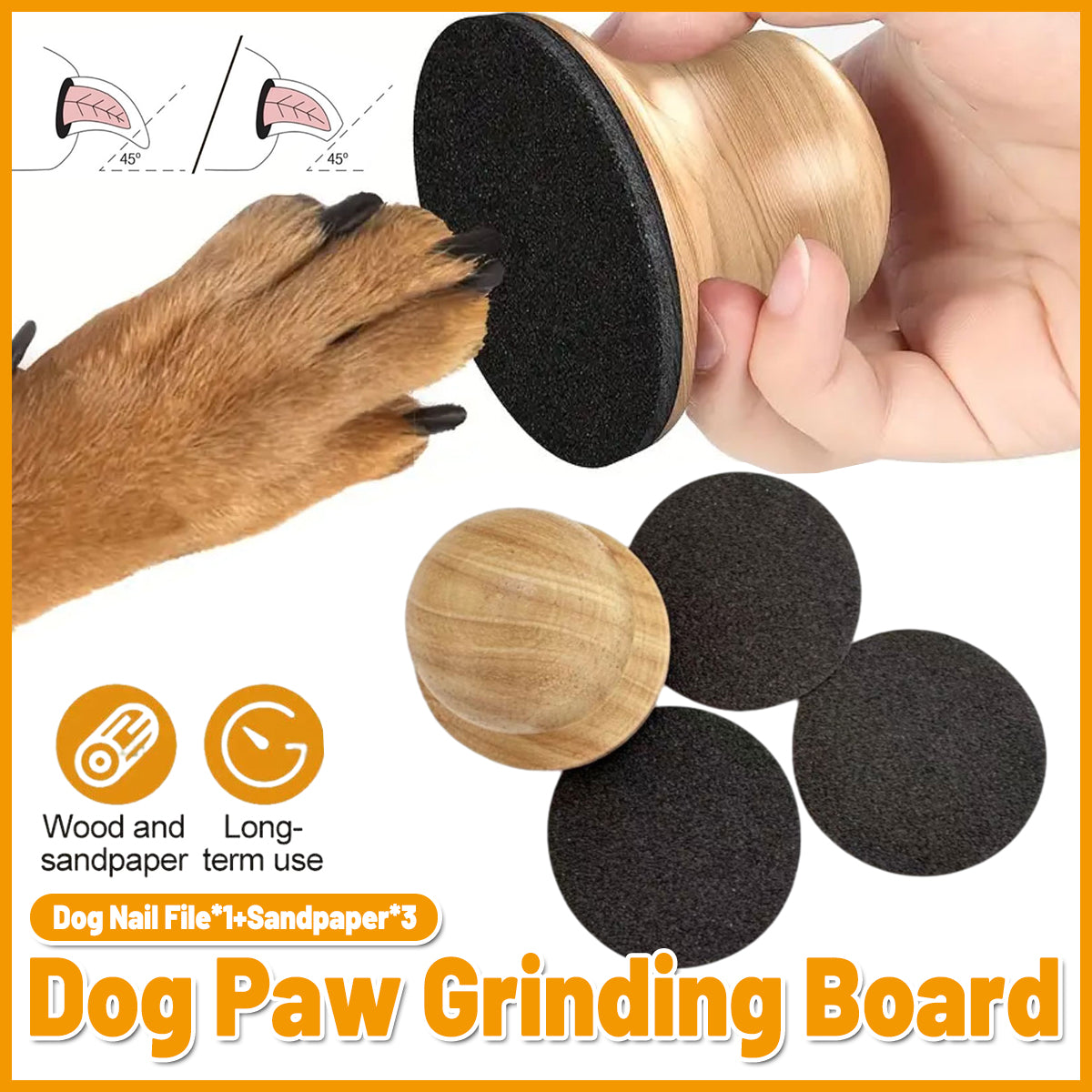 Wooden Dog Nail Sharpening Board Round Pet Grooming Tool Nail Repair Training
