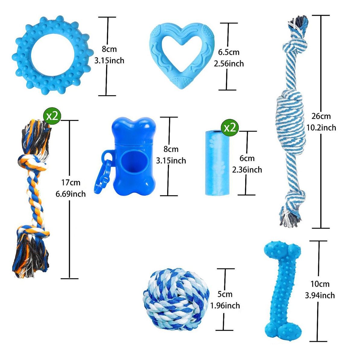 10 Pcs Dog Chew Toy Set with Rope Shapes