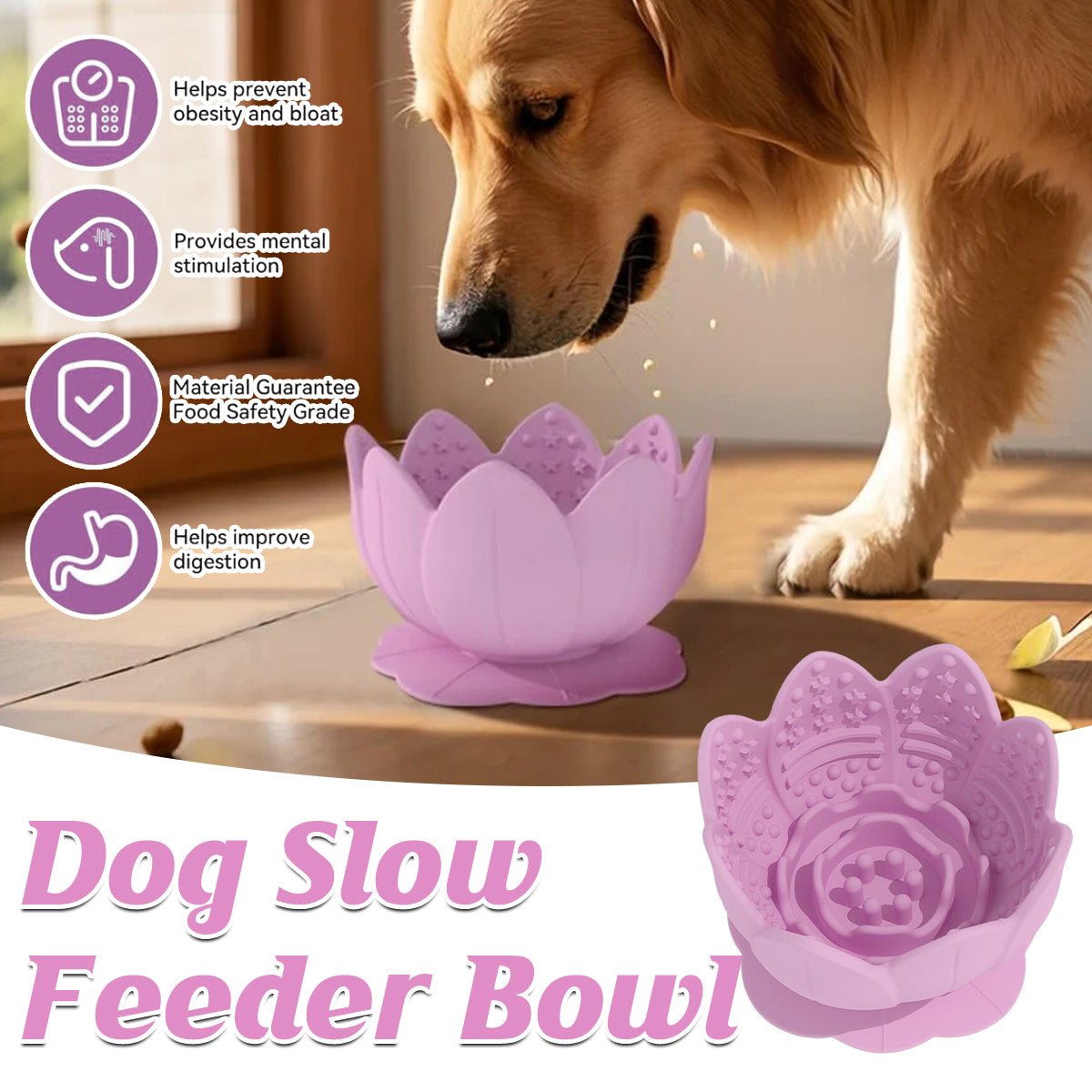 Lotus Silicone Dog Slow Feeder Bowl – Non-Slip Healthy Eating Mat