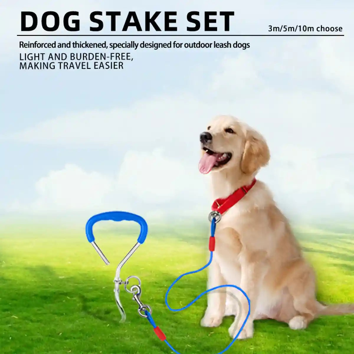 Dog Tie Out Stake Kit for Outdoor Tethering | 10m Cable + Bag