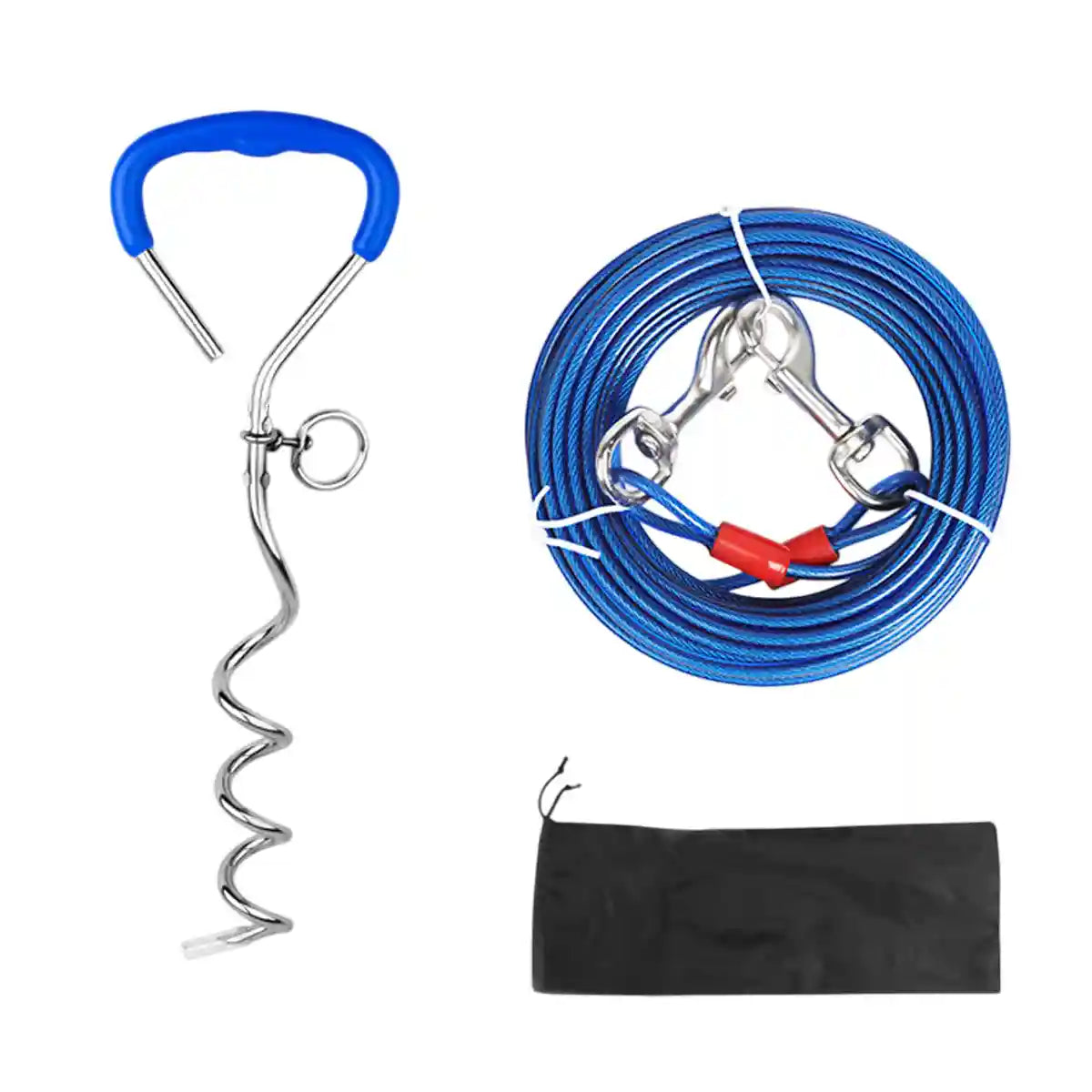 Dog Tie Out Stake Kit for Outdoor Tethering | 10m Cable + Bag