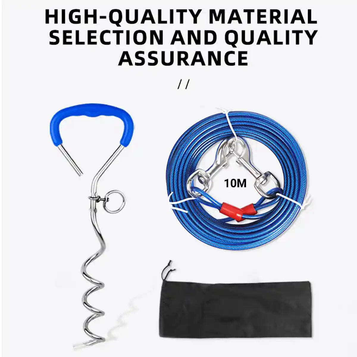 Dog Tie Out Stake Kit for Outdoor Tethering | 10m Cable + Bag