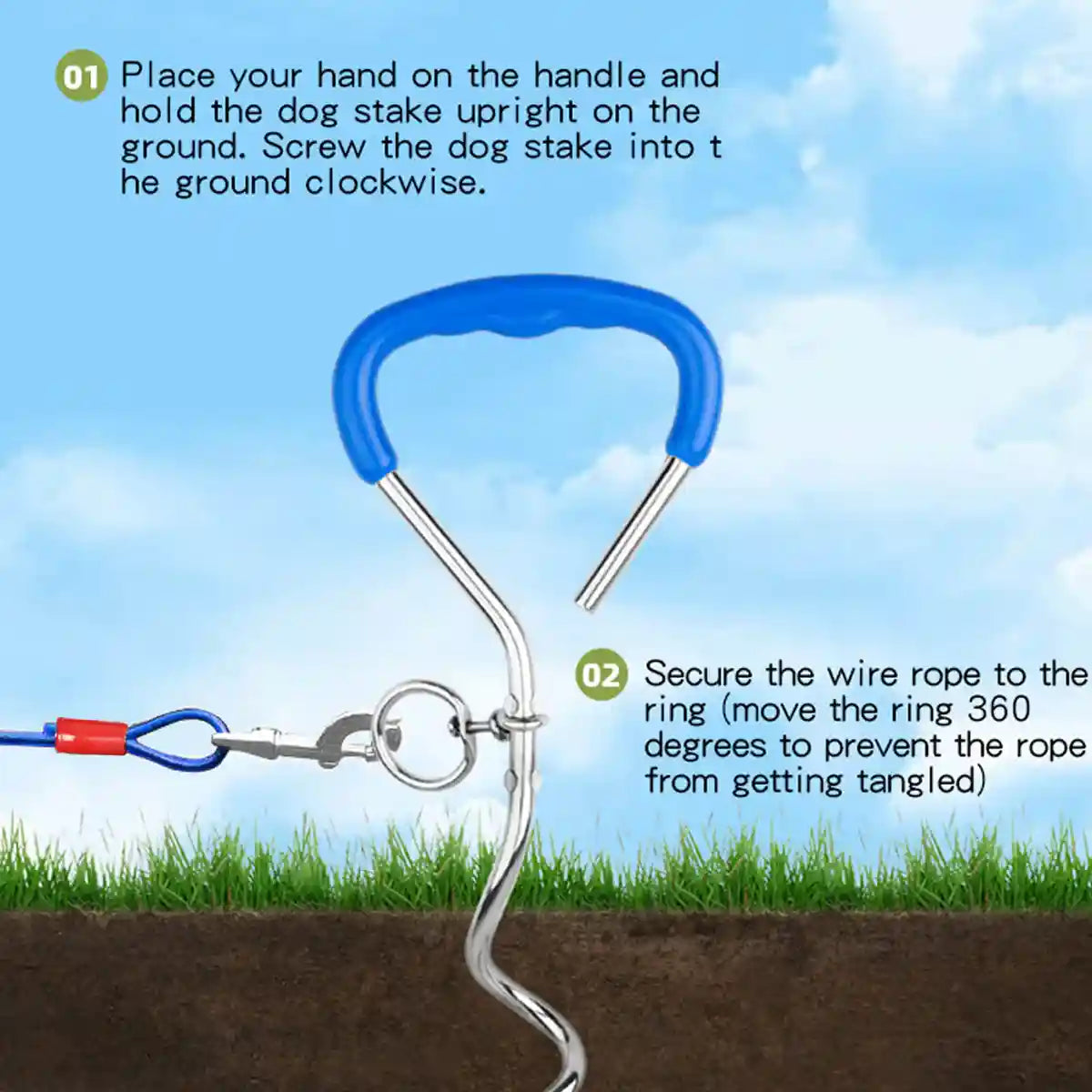 Dog Tie Out Stake Kit for Outdoor Tethering | 10m Cable + Bag