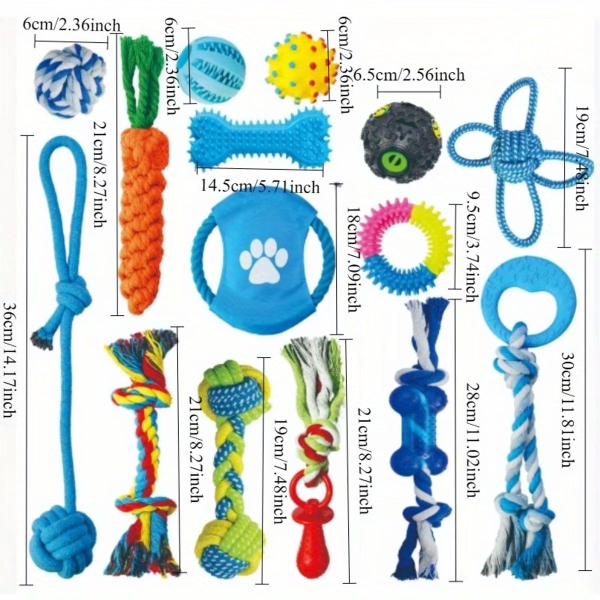 15 Pcs Dog Chew Toy Set with Rope and Rubber