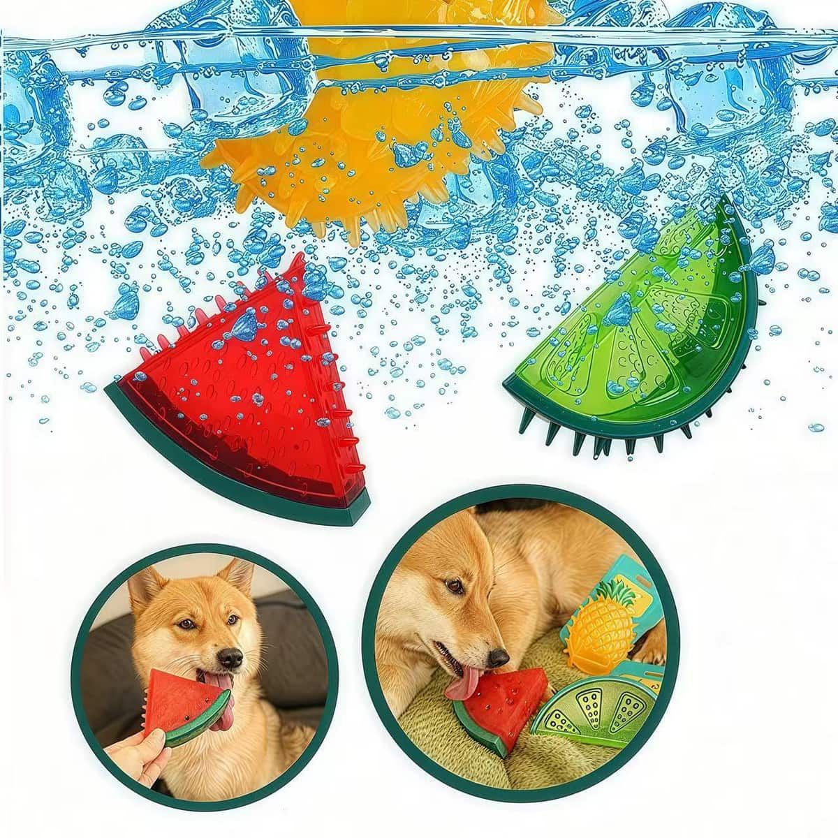 3 Pcs Fruit Shaped Dog Chew Toys for Cooling