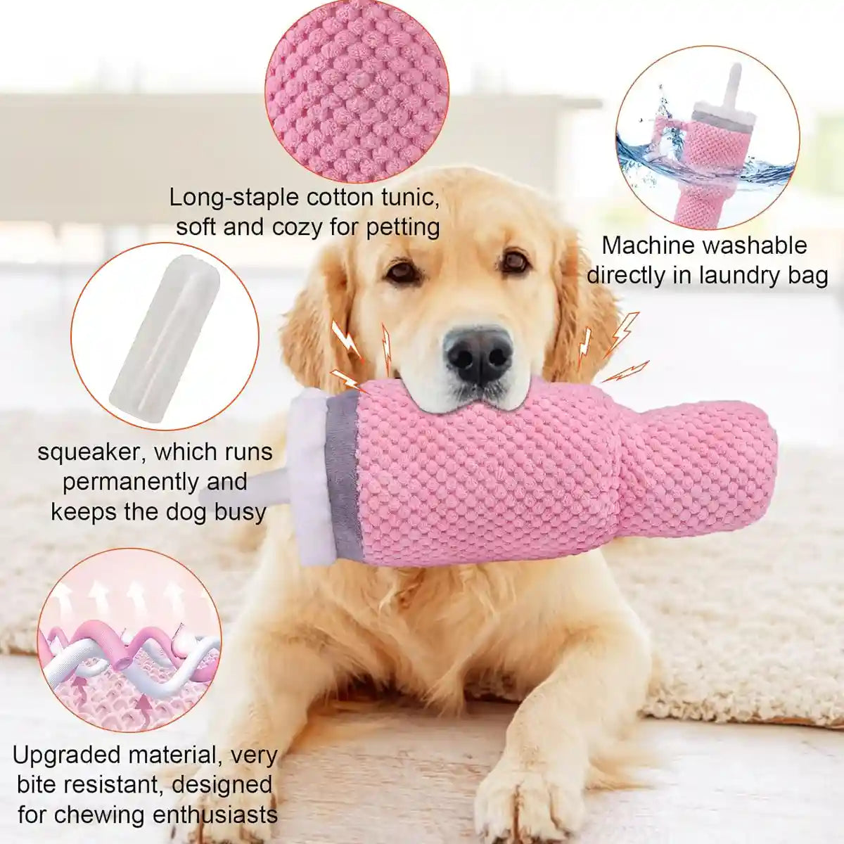 Durable Dog Chew Toy with Squeaker Plush Milk Bottle Pillow