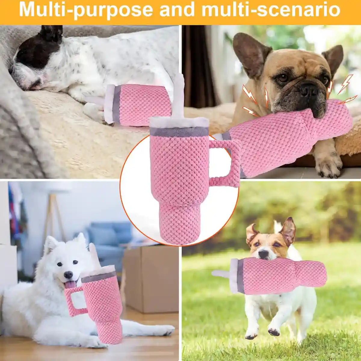 Durable Dog Chew Toy with Squeaker Plush Milk Bottle Pillow