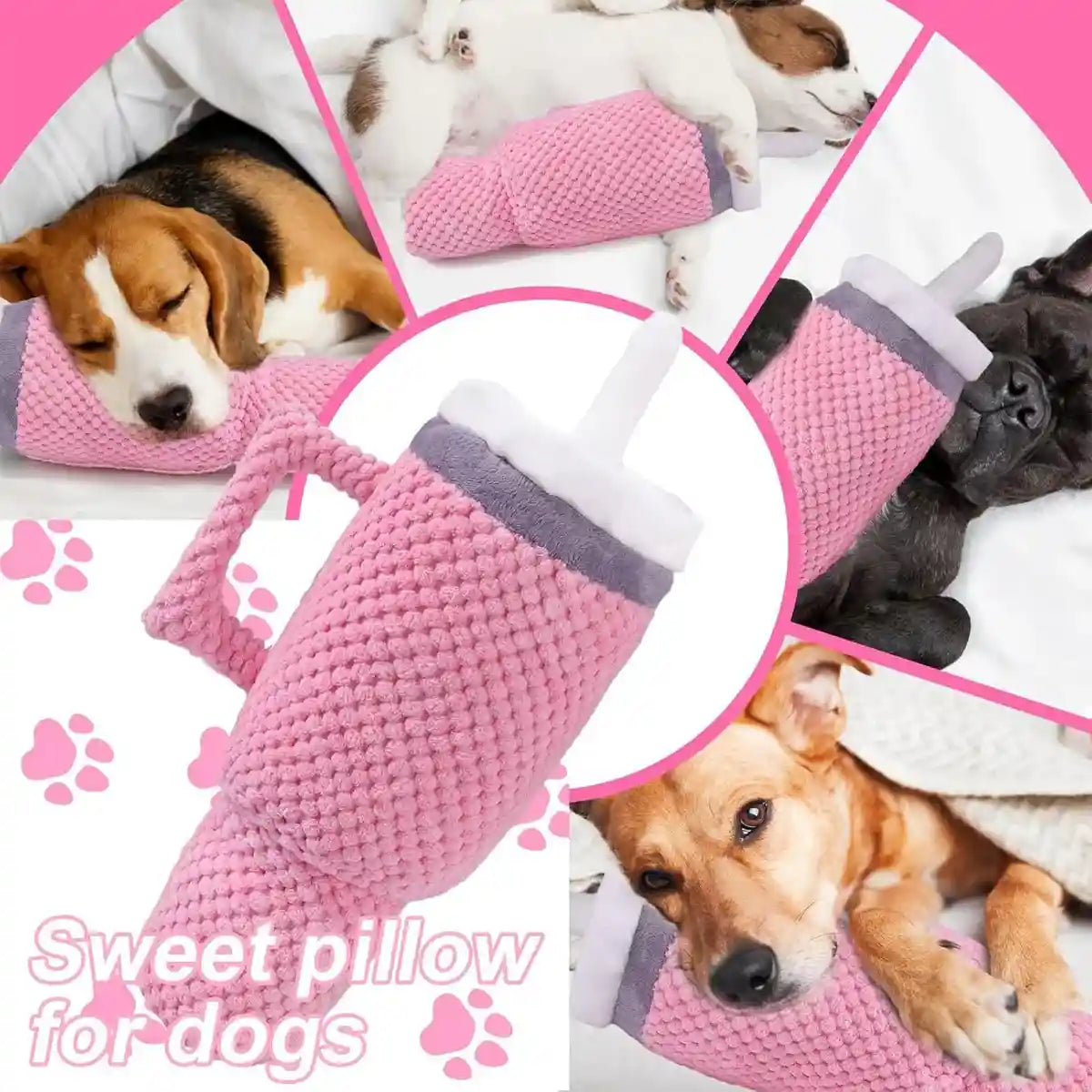 Durable Dog Chew Toy with Squeaker Plush Milk Bottle Pillow