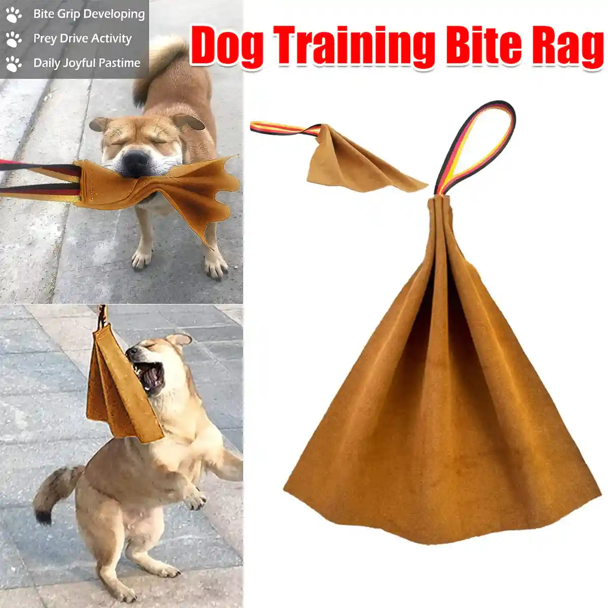 Leather Dog Bite Rag with Nylon Handle for Training Large Breeds