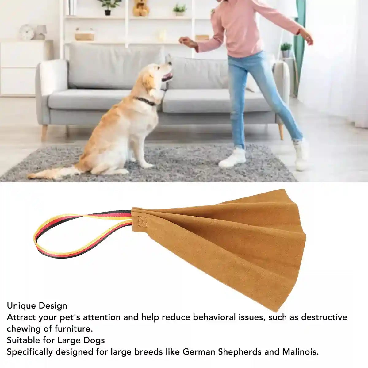 Leather Dog Bite Rag with Nylon Handle for Training Large Breeds