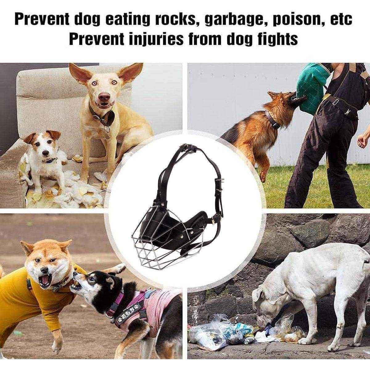 Durable Dog Mouth Guard with Stainless Steel Basket & Adjustable Straps