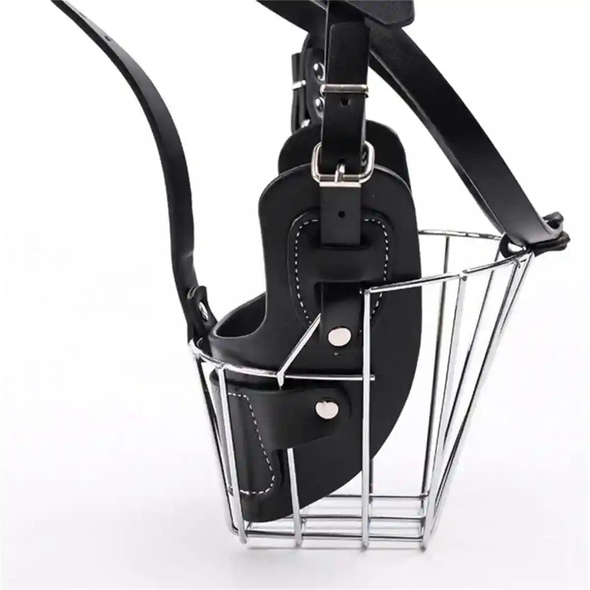 Durable Dog Mouth Guard with Stainless Steel Basket & Adjustable Straps