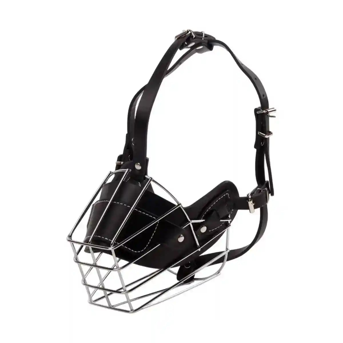 Durable Dog Mouth Guard with Stainless Steel Basket & Adjustable Straps