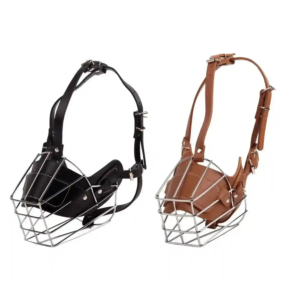 Durable Dog Mouth Guard with Stainless Steel Basket & Adjustable Straps