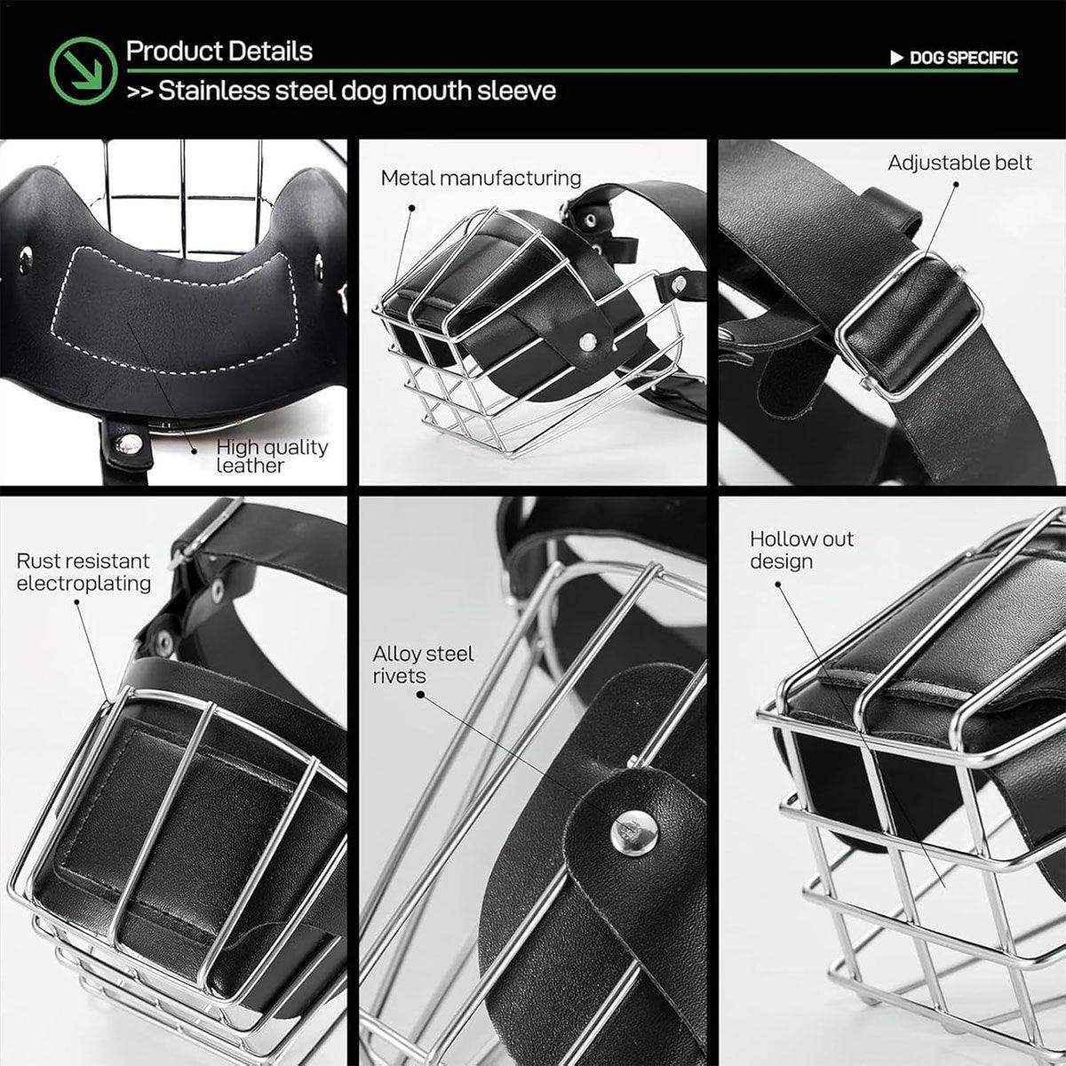 Durable Dog Mouth Guard with Stainless Steel Basket & Adjustable Straps