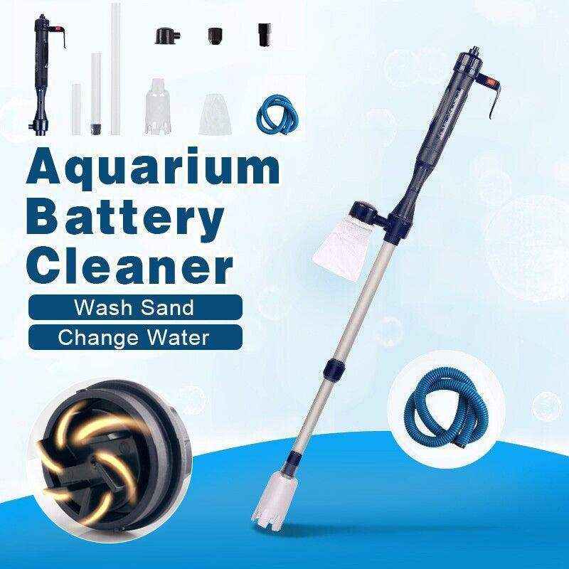 Battery-powered aquarium gravel cleaner and fish tank vacuum syphon for easy cleaning and water changes