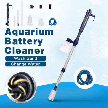 Battery-powered aquarium gravel cleaner and fish tank vacuum syphon for easy cleaning and water changes
