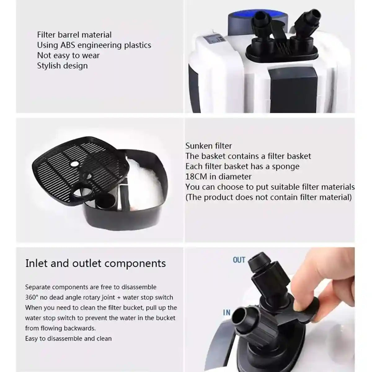 External Aquarium Filter Canister 24W 3-Layer High-Flow 1000L/h System