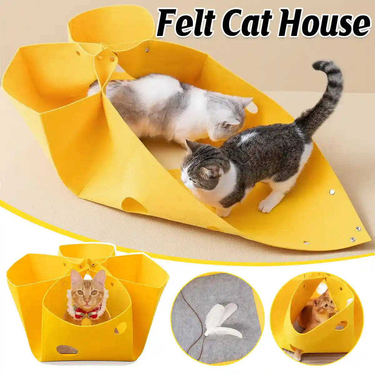 Felt Cat House Multi-Shape Convertible Cat Bed & Play Toy