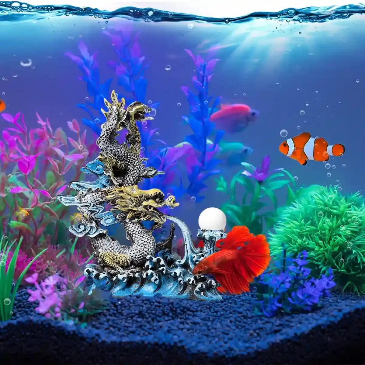 Mythical Oriental Dragon Aquarium Ornament for Tank Décor and Fish Shelter