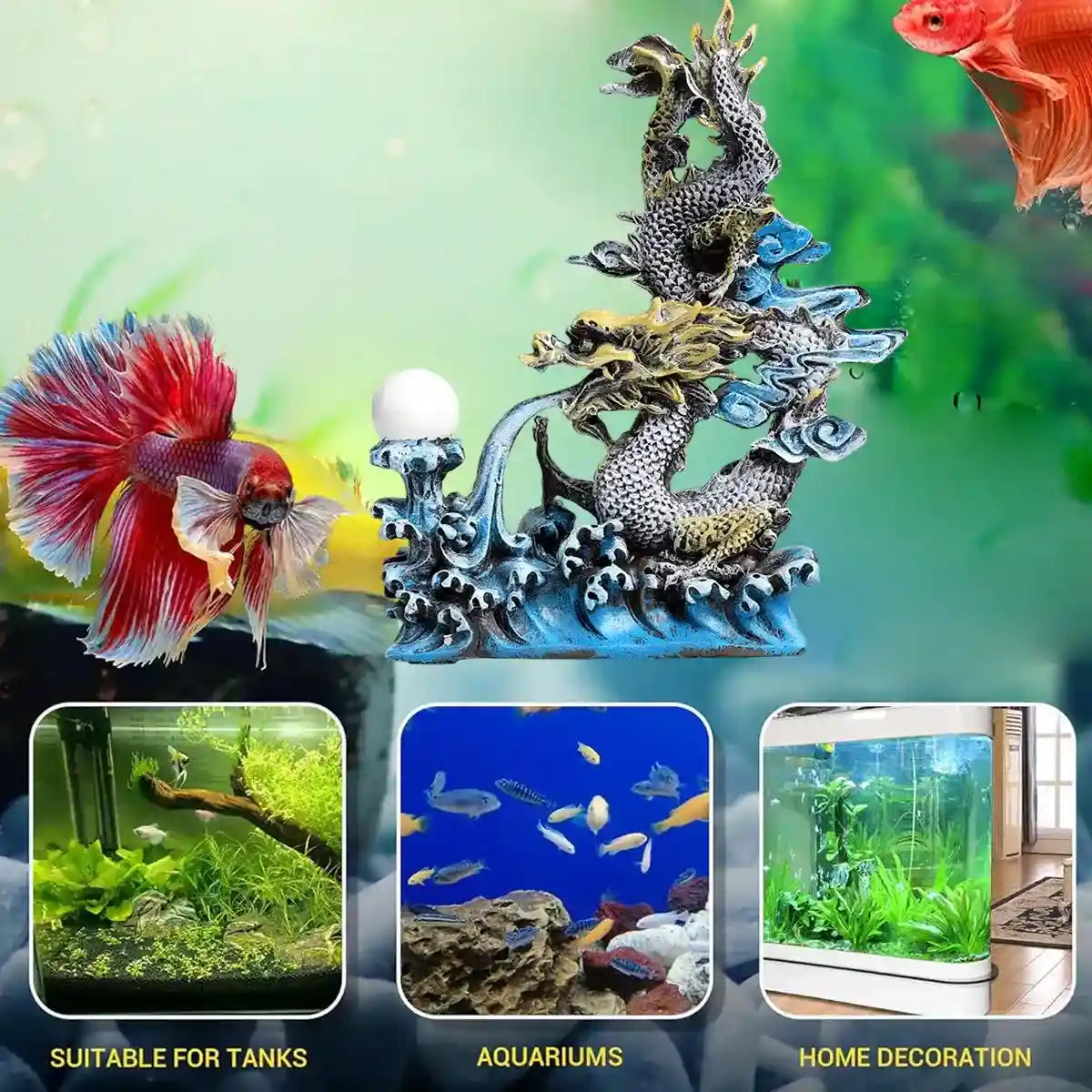 Mythical Oriental Dragon Aquarium Ornament for Tank Décor and Fish Shelter