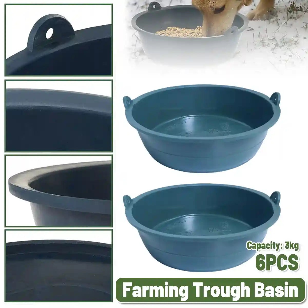 Heavy-Duty Rubber Farming Trough Basin 6PCS Set