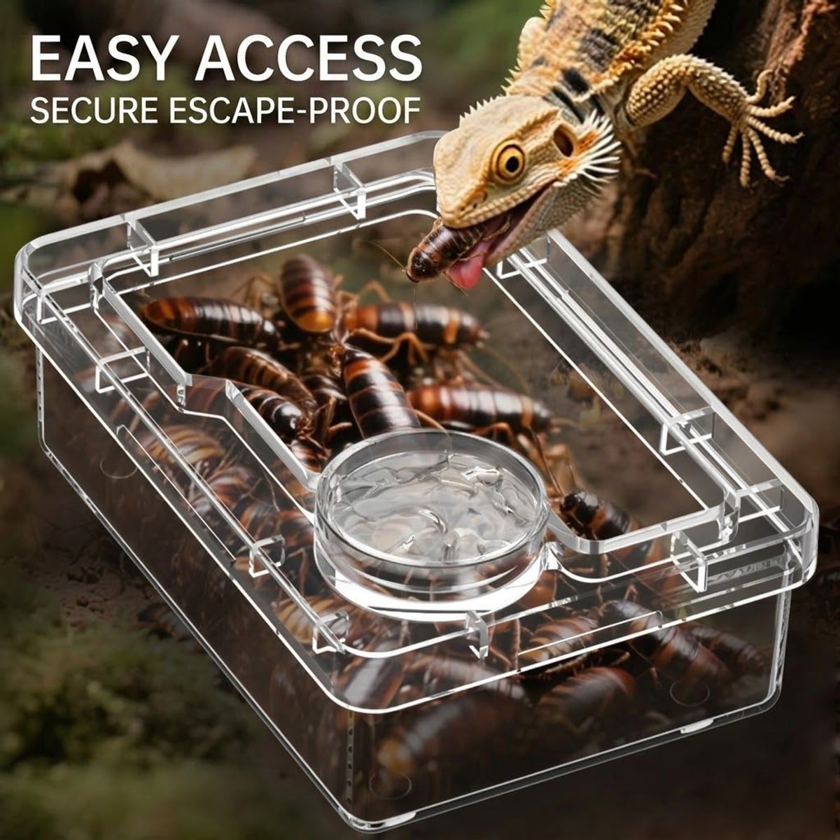 Clear Reptile Feeder Box with Anti-Spill Lid