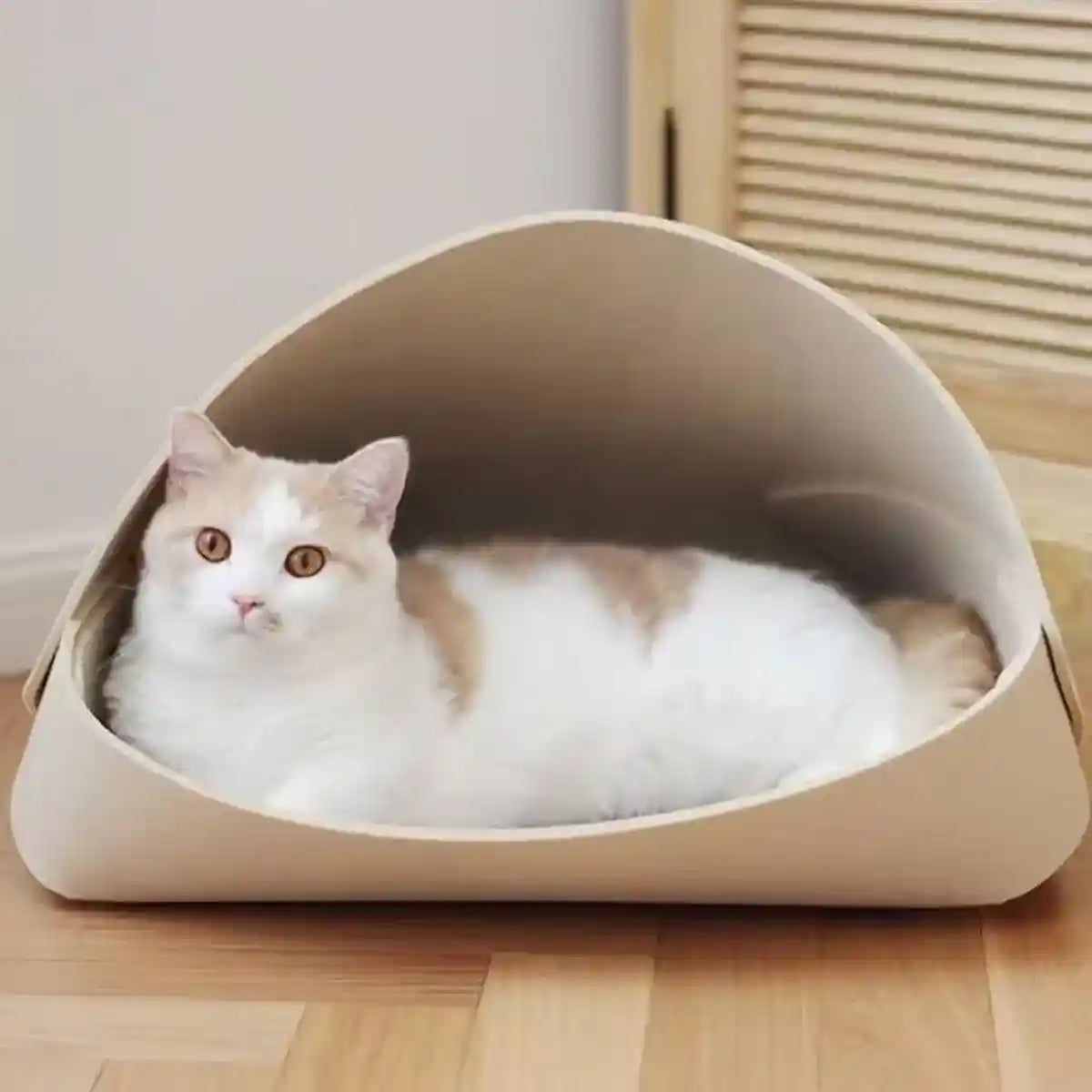 Semi-Enclosed Felt Cat Bed Comfortable & Stylish Cat Nest 3 Colors