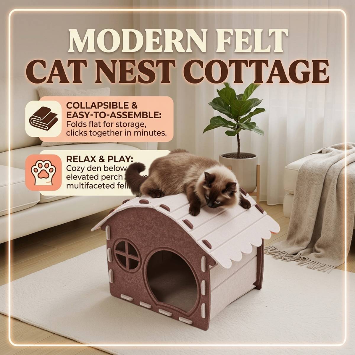 Felt Cat House Bed Cozy Cat Nest Cottage