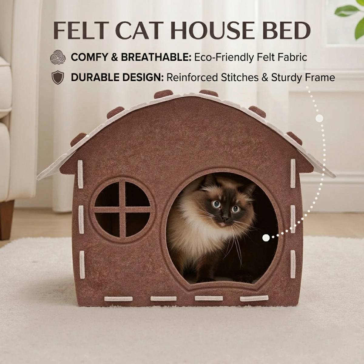 Felt Cat House Bed Cozy Cat Nest Cottage