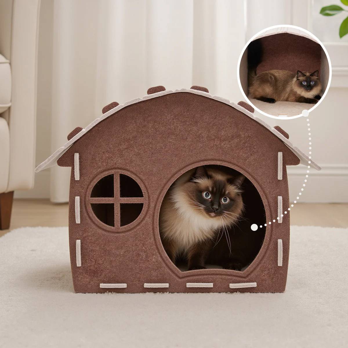 Felt Cat House Bed Cozy Cat Nest Cottage