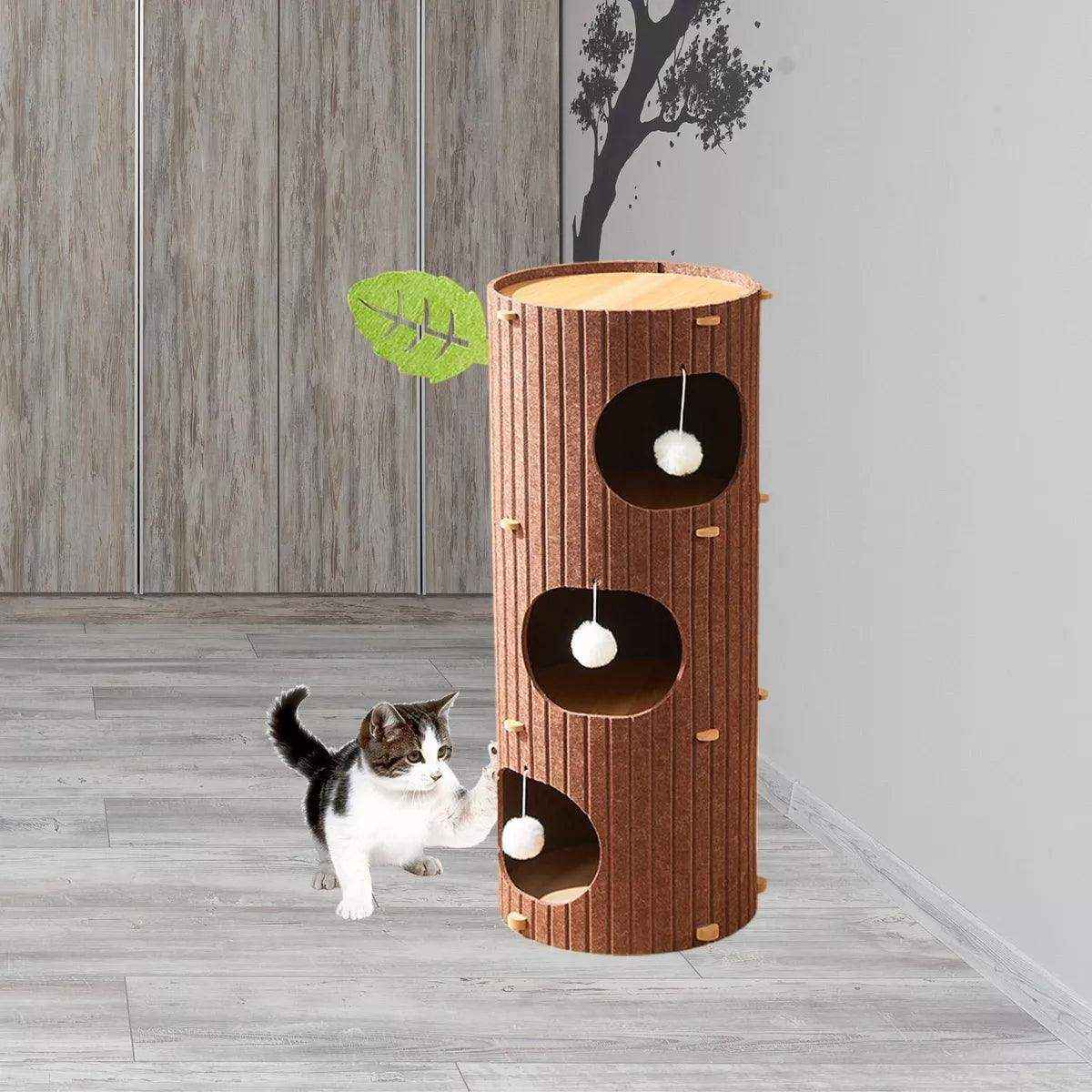 Stylish Multi-Layer Tree Trunk Cat House Indoor for Rest & Play