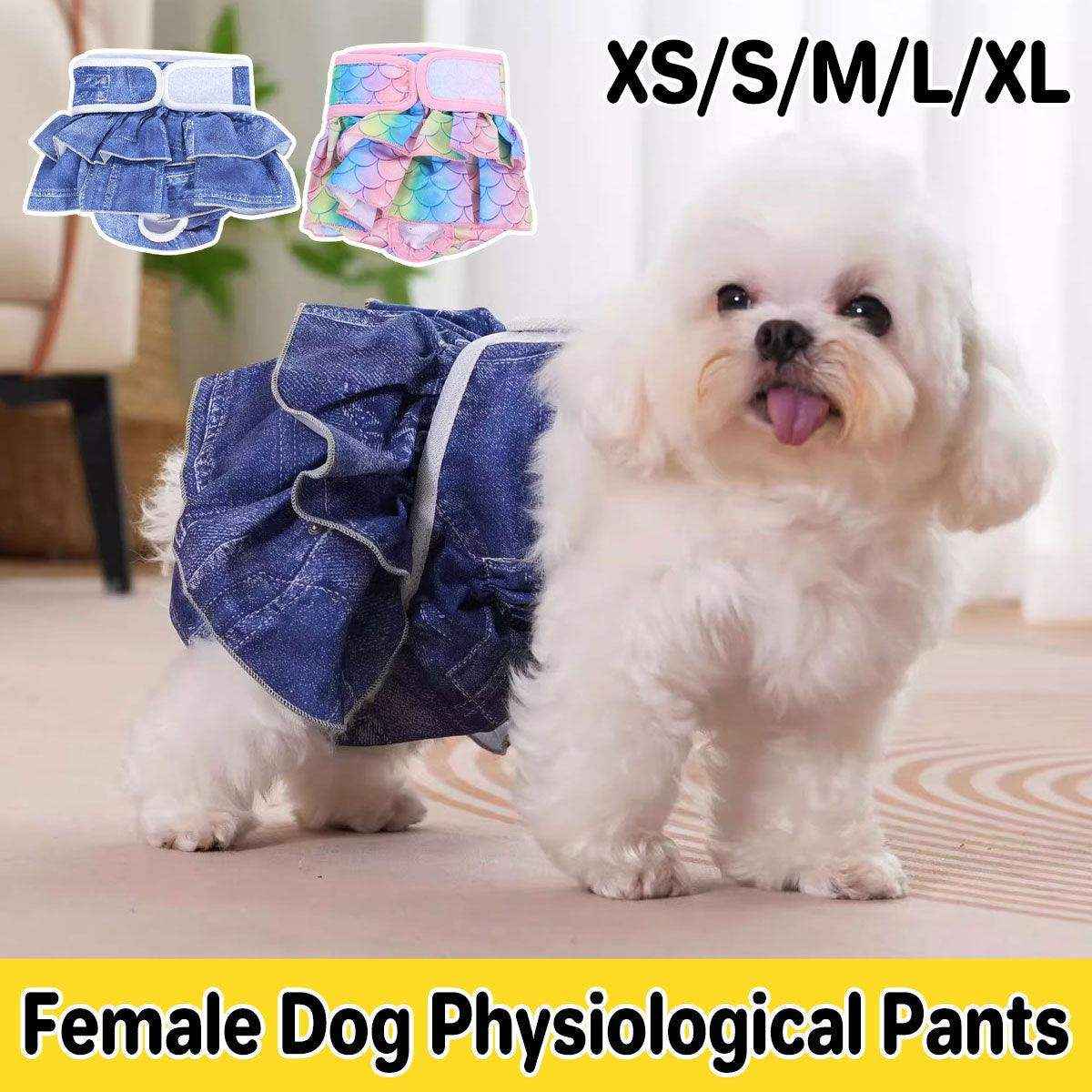 Washable dog diapers – Reusable female pet sanitary pants with waterproof lining and ruffle design.