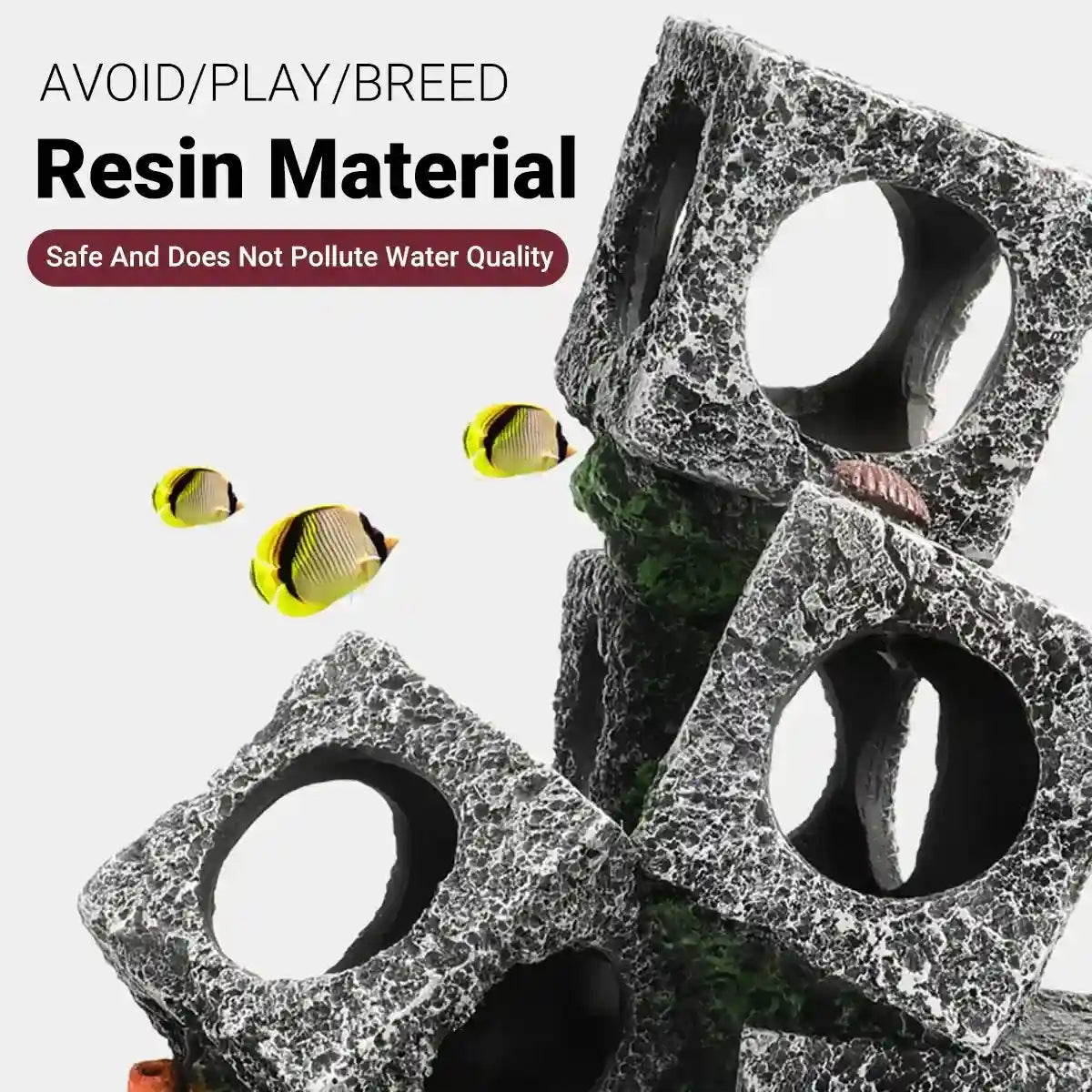 Square Aquarium Cave Resin Set for Small Fish Habitat and Aquascaping