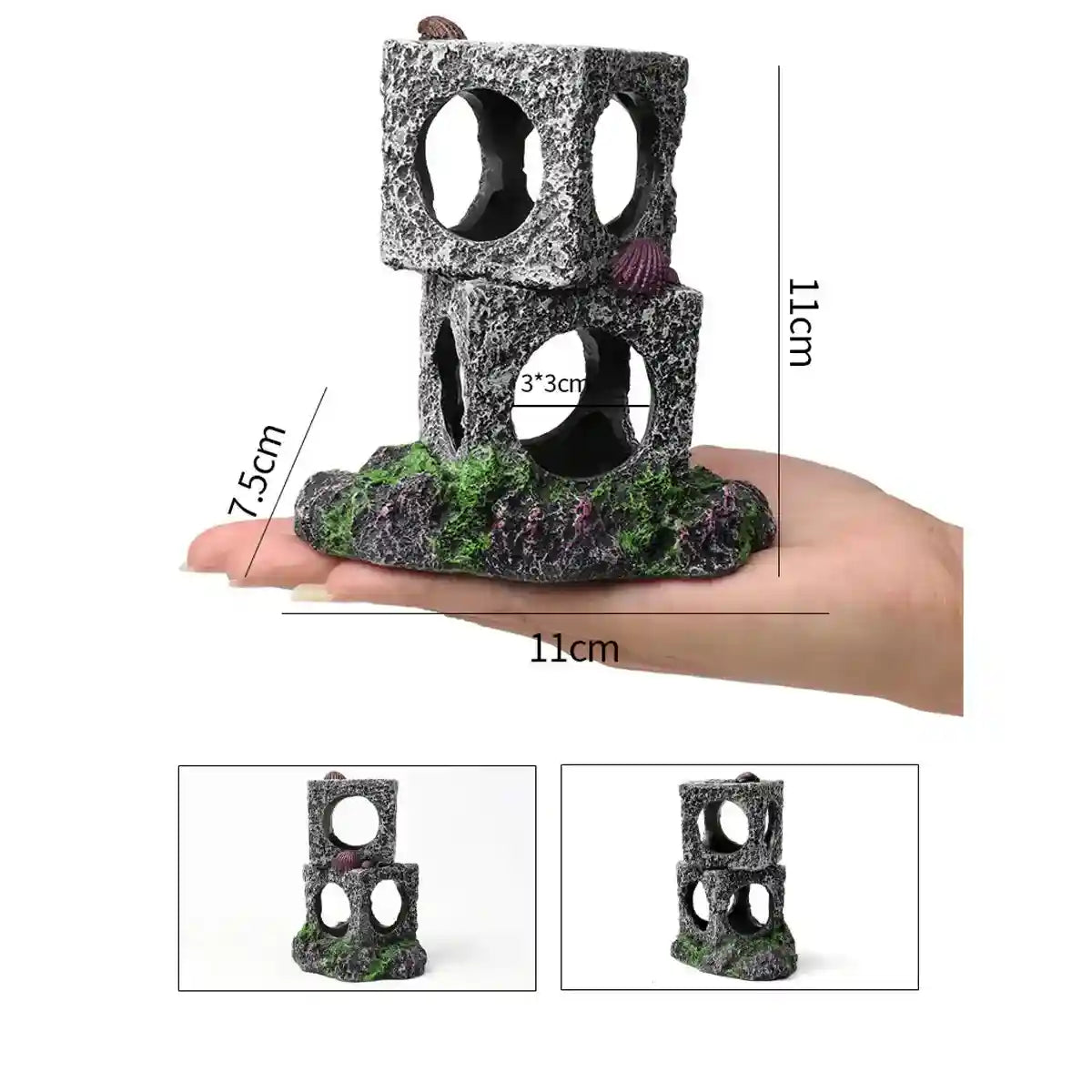 Square Aquarium Cave Resin Set for Small Fish Habitat and Aquascaping