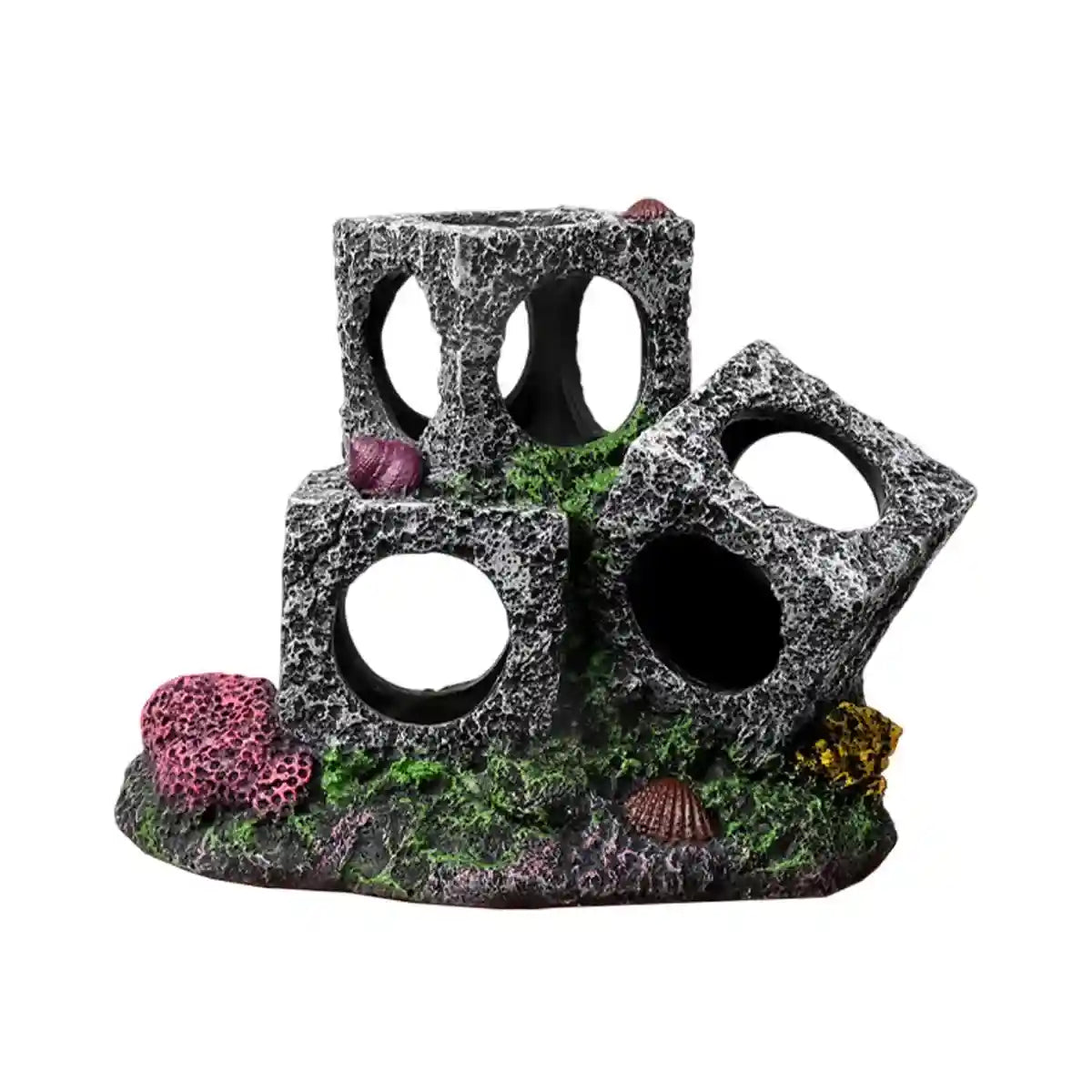 Square Aquarium Cave Resin Set for Small Fish Habitat and Aquascaping