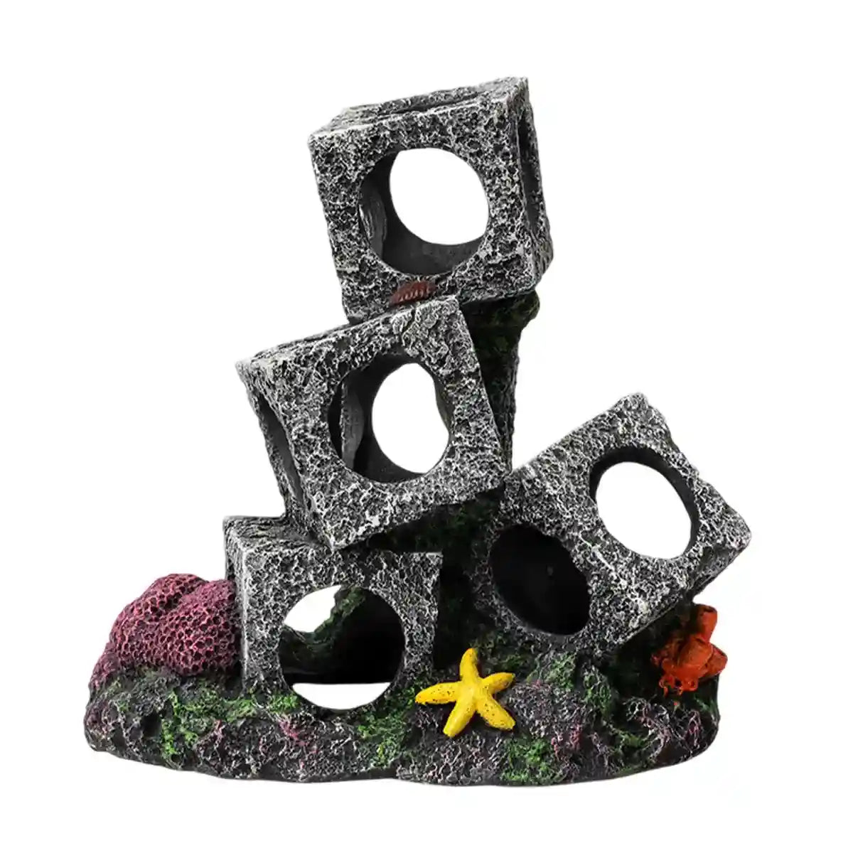 Square Aquarium Cave Resin Set for Small Fish Habitat and Aquascaping