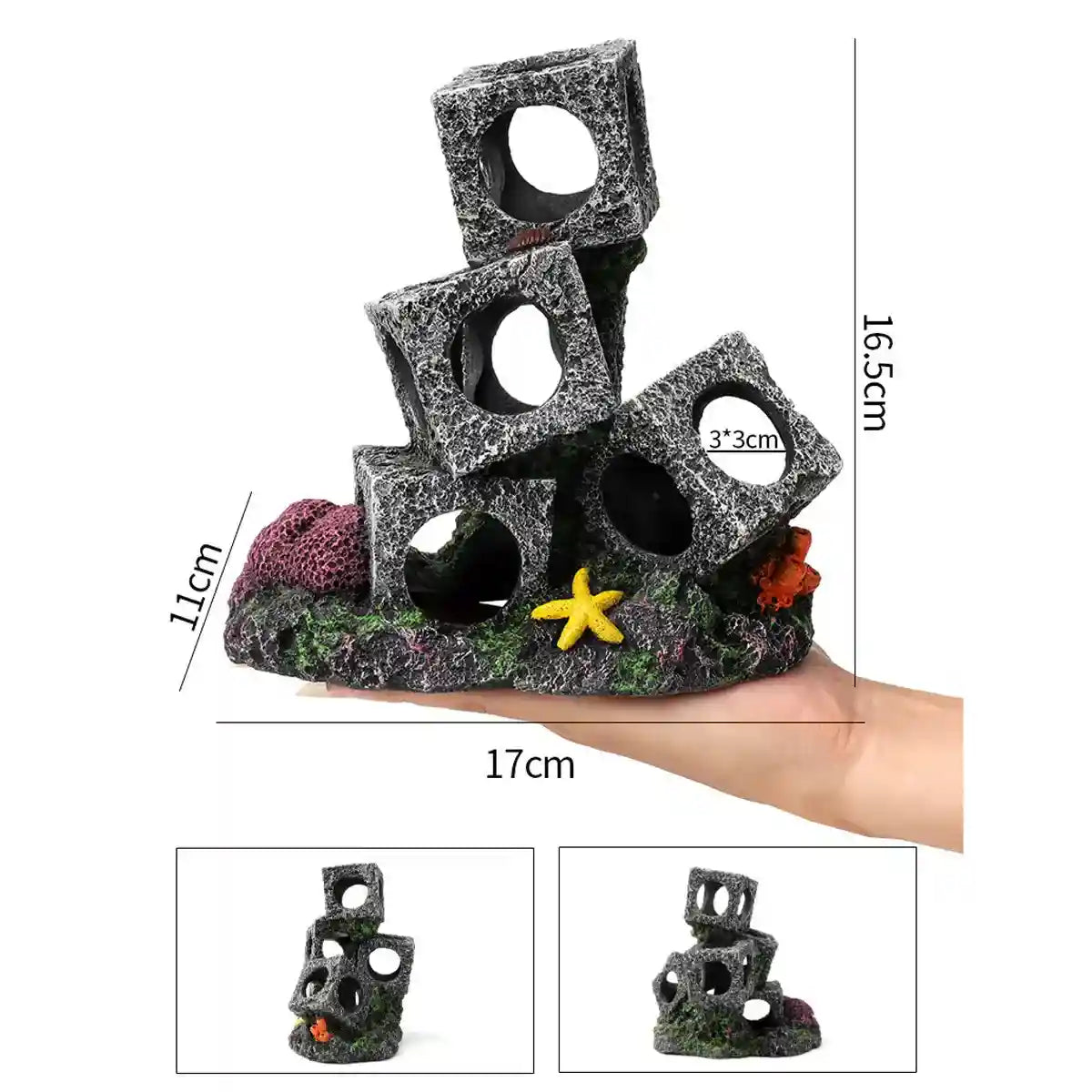 Square Aquarium Cave Resin Set for Small Fish Habitat and Aquascaping