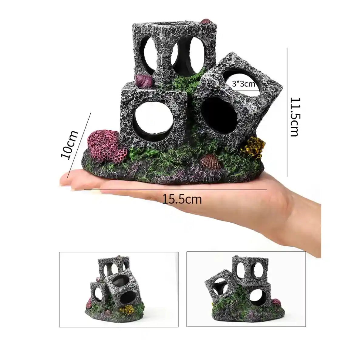 Square Aquarium Cave Resin Set for Small Fish Habitat and Aquascaping