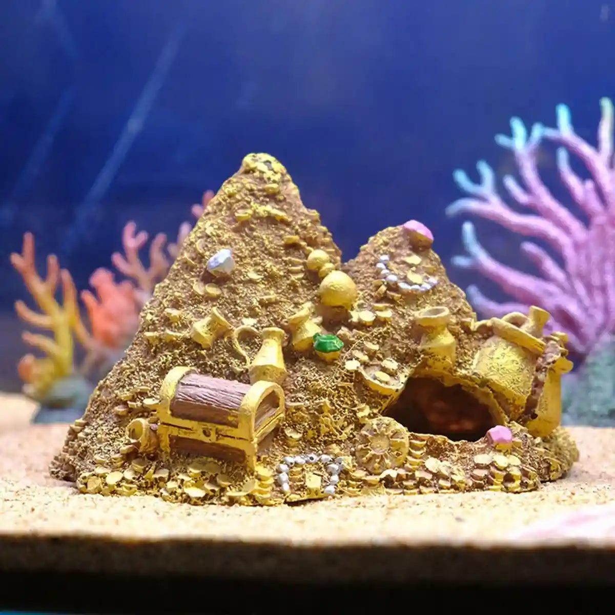Gold Mountain Aquarium Ornament Treasure Cave Decoration