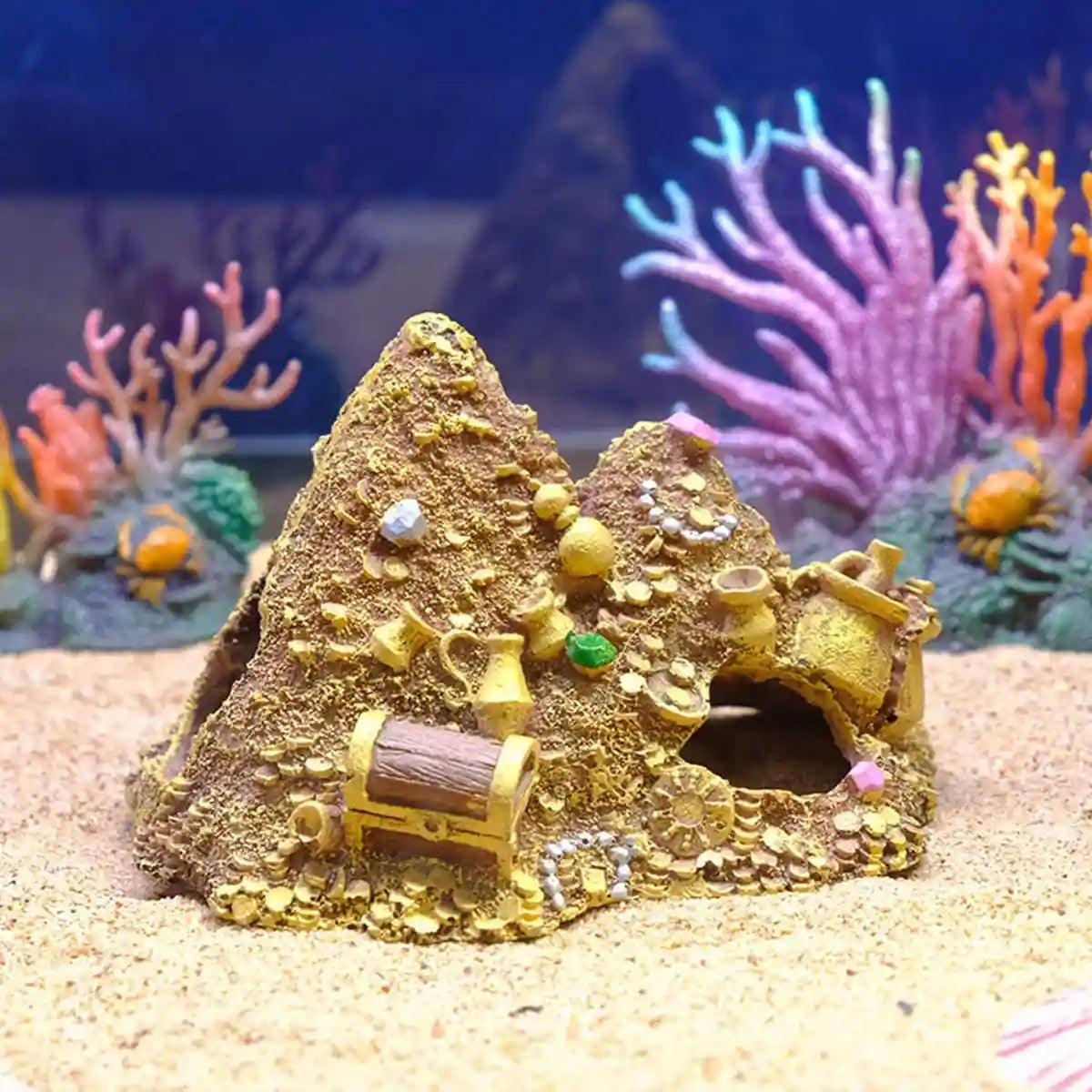 Gold Mountain Aquarium Ornament Treasure Cave Decoration