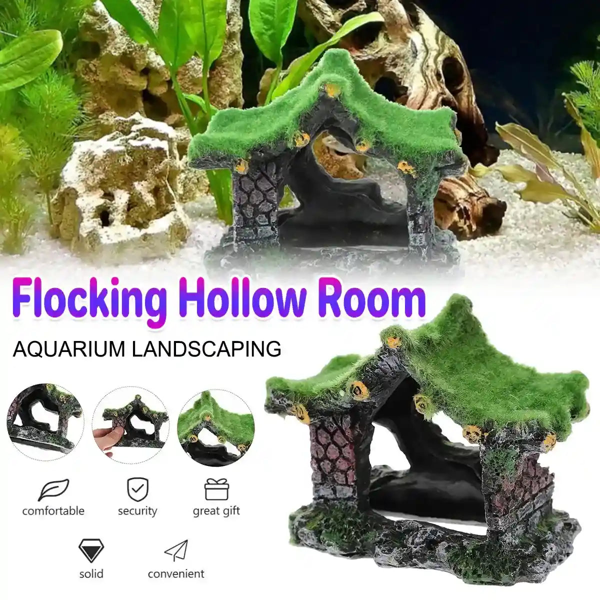 Flocking Aquarium Cave Decoration Fish Tank Hideout Ornament