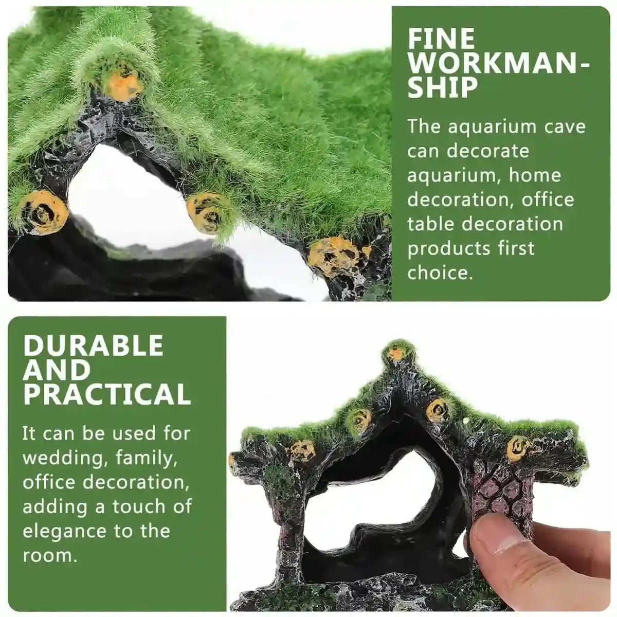 Flocking Aquarium Cave Decoration Fish Tank Hideout Ornament